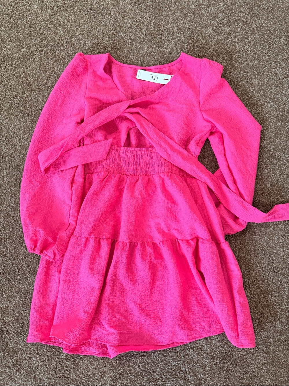 Hot Pink Long Sleeve Tiered Mini Dress